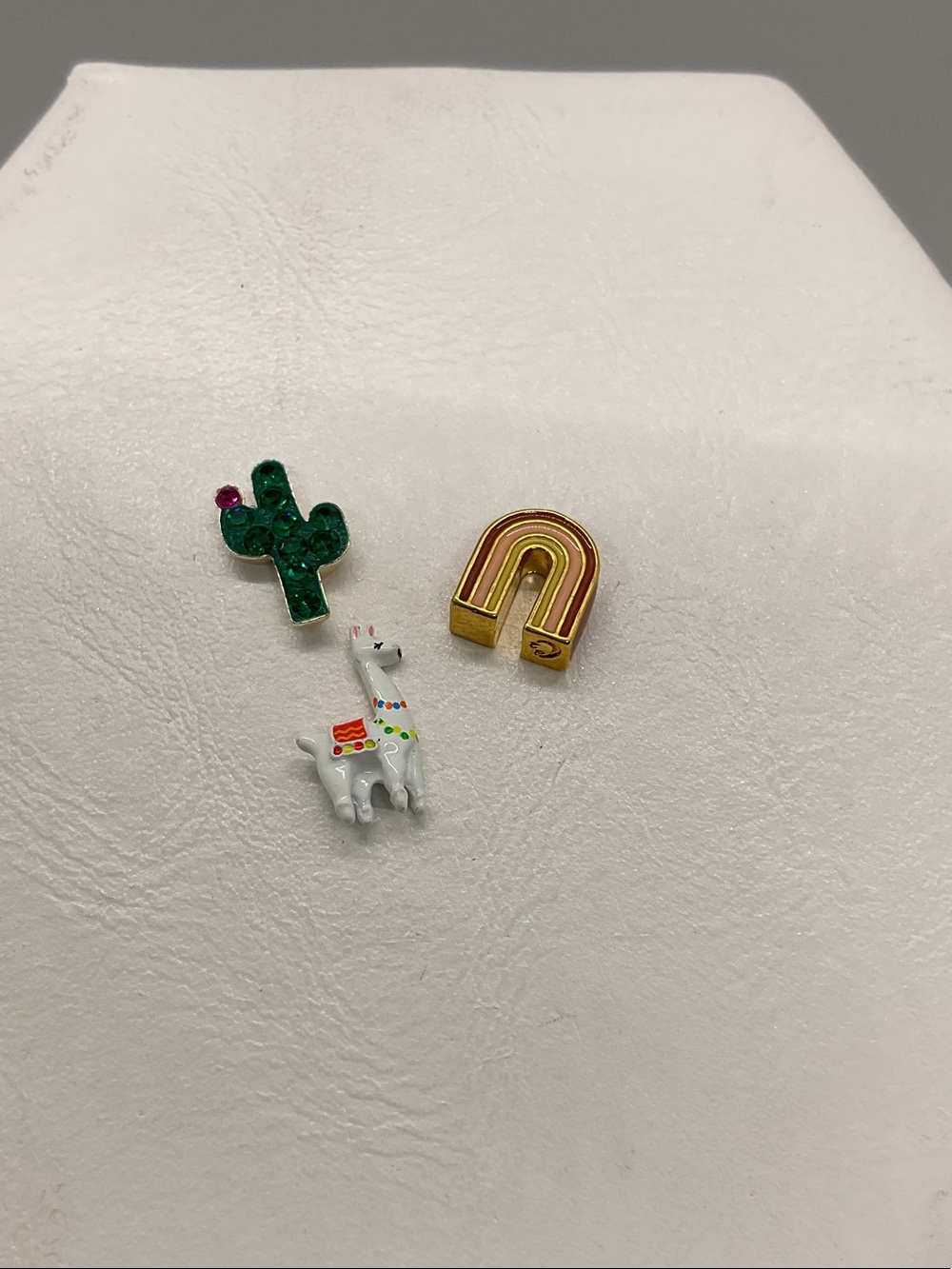 Origami Owl White Llama, Green Cactus & Gold Rainbow Pin Trio